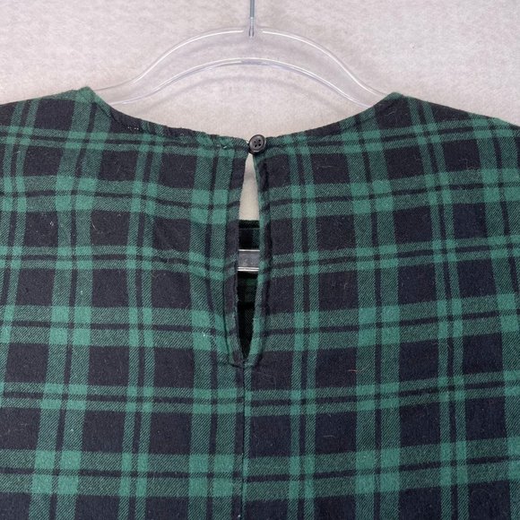 BEACHLUNCHLOUNGE Womens XS Blue Green Plaid Flannel Ruffle Sleeve Dress Pockets - Picture 6 of 14